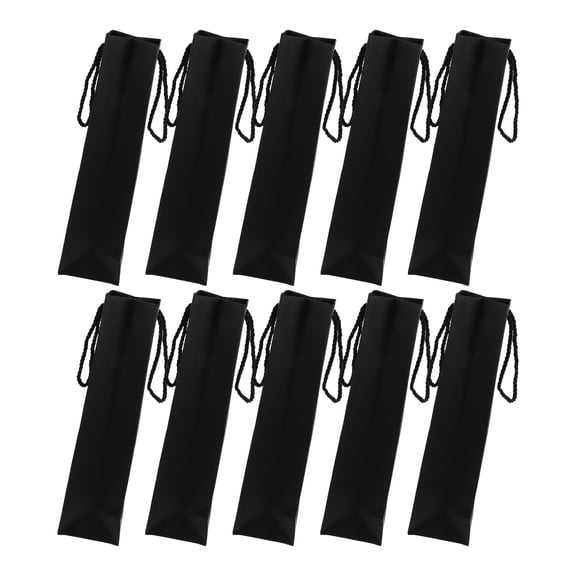 SEWCHICS 12Pcs Black Paper Wine Bottle Pouches with Handle Strong Tear Resistant for Wine Packaging