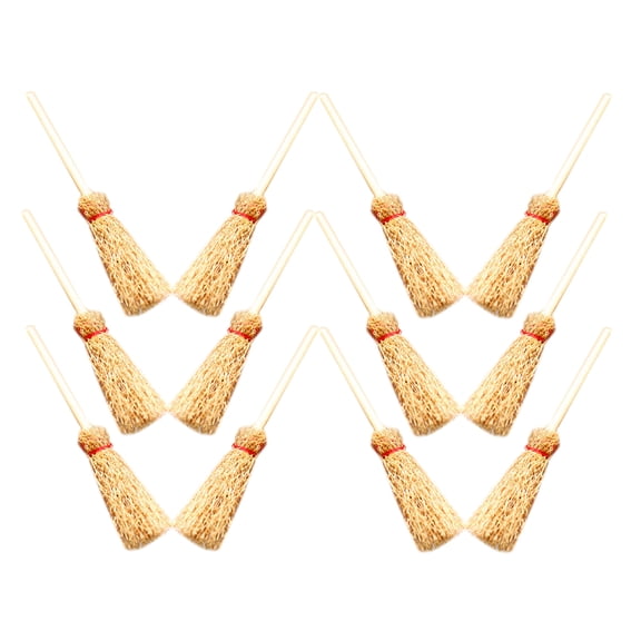 SEWCHICS 12Pcs Dollhouse Miniatures Micro Brooms Beige Beech Wood Decoration Hobbyists Indoor Collection