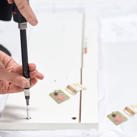 SEWCHICS 12Pcs Heavy Duty Interlocking Wall Mount Brackets Golden Picture Frame Hardware for Bookshelves Cabinets