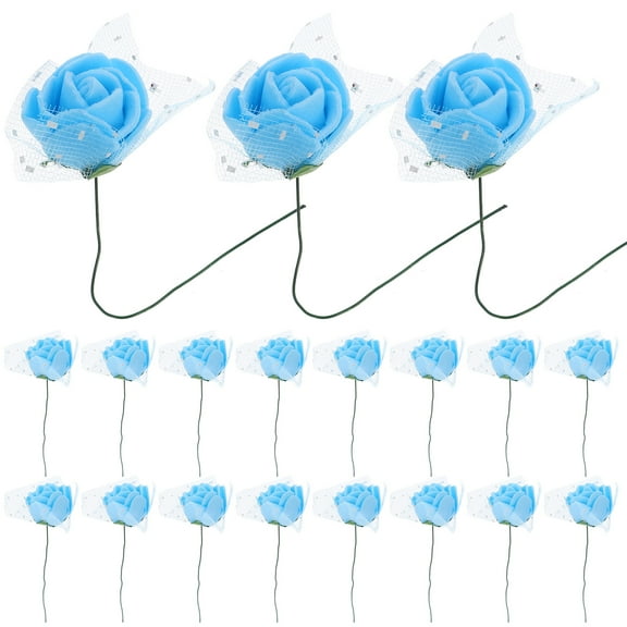 SEWCHICS 144Pcs Small Artificial Flowers Mini Roses Heads for Crafts Blue PE Iron Wire