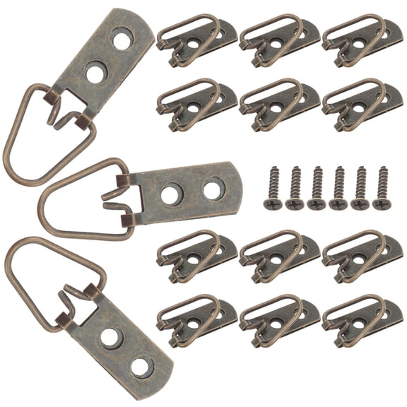 SEWCHICS Light Brown Heavy Duty Metal D Hooks for Picture Frames, Complete 15-Piece Installation Set