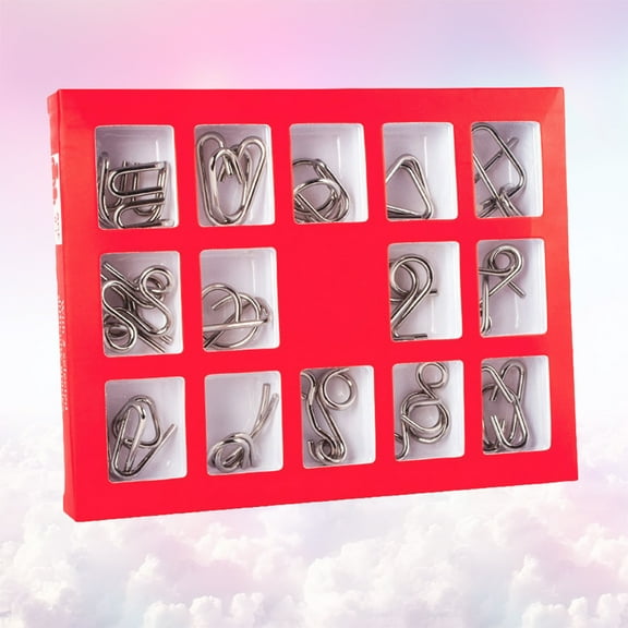 SEWCHICS 15Pcs Metal Brain Puzzle Buckle Red Ring Set with Chinese Cultural Design