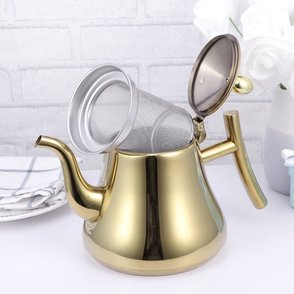 SEWCHICS Stylish Golden Stainless Steel Teapot with Inner Strainer for Tea Brewing