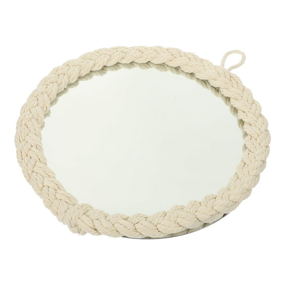 SEWCHICS White Macrame Wall Hanging Mirror with Glass, Boho Room Decor, Handmade Decorative Mirror for Living Room