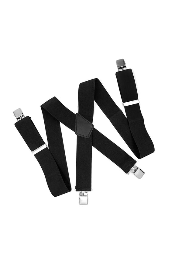 Men's Black Elastic Suspenders with 4 Clip Fasteners, Adjustable Braces for Pants
