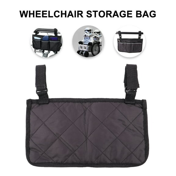 SEWCHICS 1Pc Black Wheelchair Side Storage Bag Organizer Multi Compartments for Mobility Devices