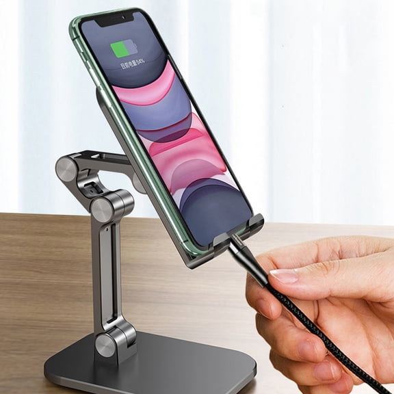SEWCHICS Black Phone Holder Stand for Desk with Cable Charging Slot, Hands- Device Support