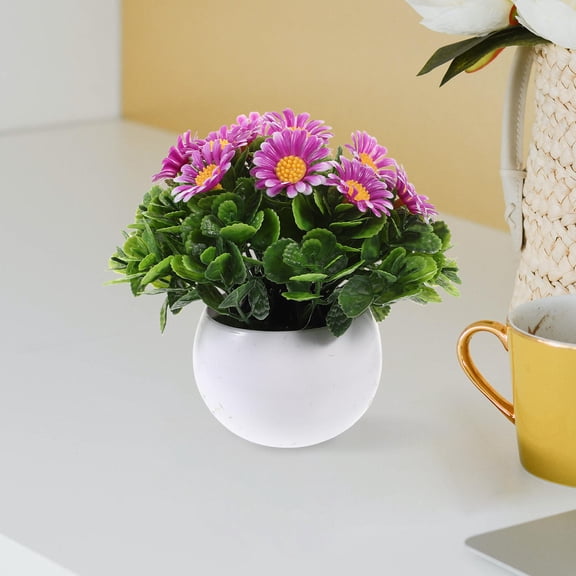 SEWCHICS Daisy Artificial Flowers Fake Daisy in Pot Plastic 1Pcs 5.1X5.1X5.5in