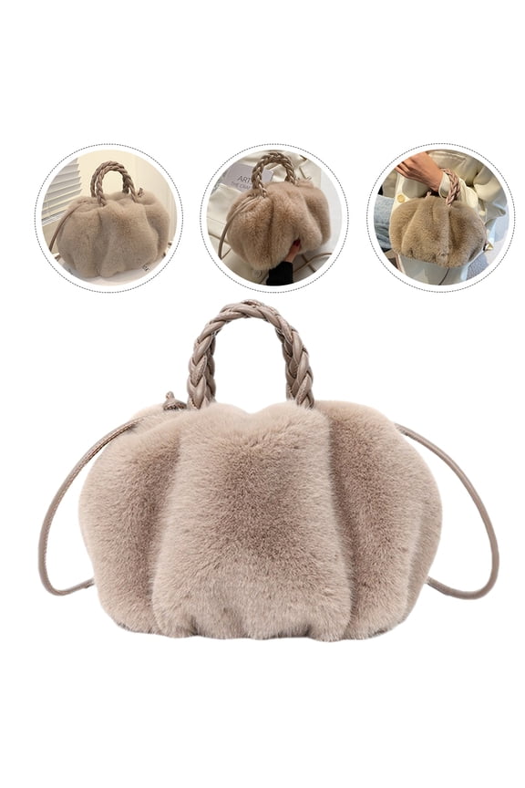 Women's Khaki Plush Crossbody Bag Fashion Fuzzy Design Shoulder Bag Perfect for Dating and Daily Use