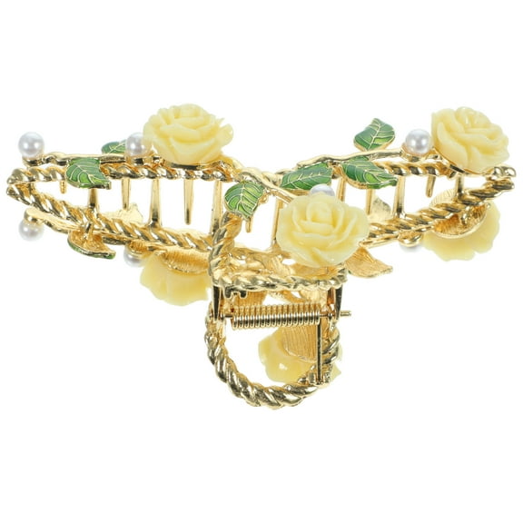 SEWCHICS 1Pcs Large Size Rose Hair Claw Clip Yellow Metal Alloy For Women Girls Hair Fixing Parties Ceremonies