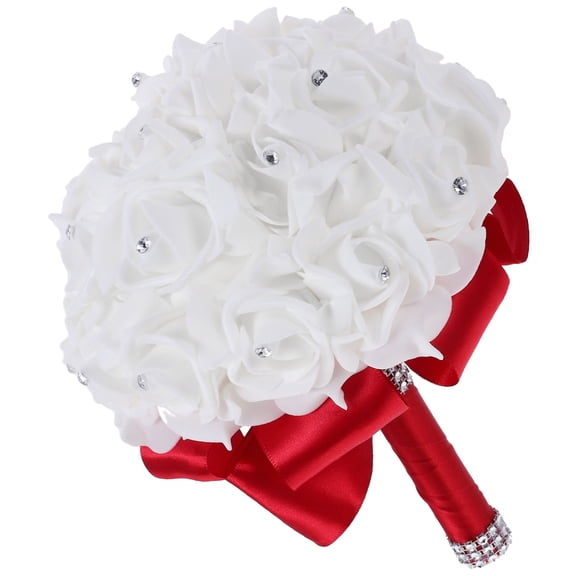 SEWCHICS Luxury Bridal Bouquet with Assorted Colors, PE Foam Flowers and Rhinestones for Wedding Decoration