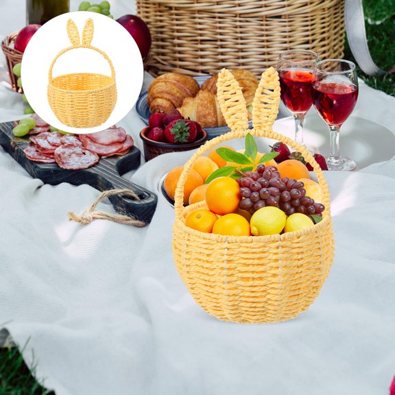 SEWCHICS bunny ear basket Candy Eggs Basket Paper Rope Storage Family Picnics 1Set