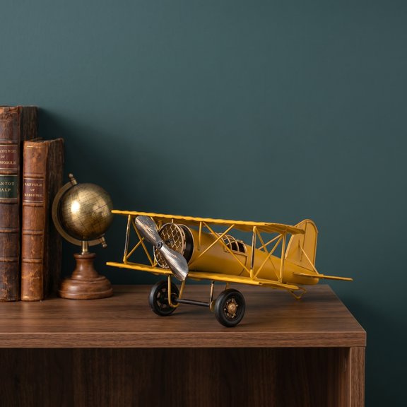 SEWCHICS Vintage Aircraft Model Yellow Iron Photography Prop for Art Lovers 1Pcs