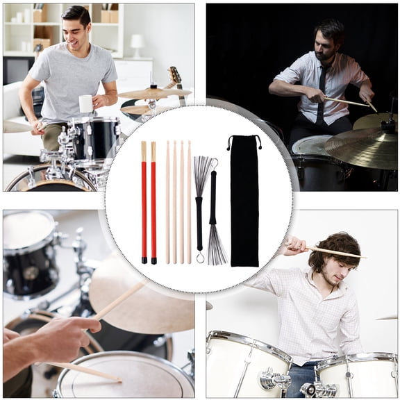 SEWCHICS Drum Brush and Steel Rod Drumstick Set with Balanced Sound Quality, Ideal for Drummers and Musicians of All Levels