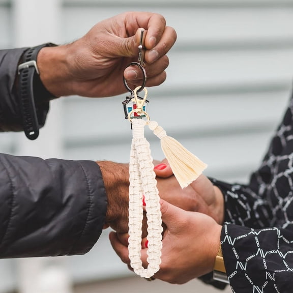 SEWCHICS Woven Keychain Lanyard Macrame Cotton Zinc Alloy Volcanic Stone 1Pack