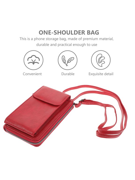 Small Red PU Shoulder Bag, Versatile Phone and Coin Storage Pouch