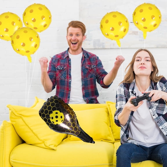 SEWCHICS 1Set Aluminum Foil Yellow Sports Balloon for Outdoor Pickleball Party