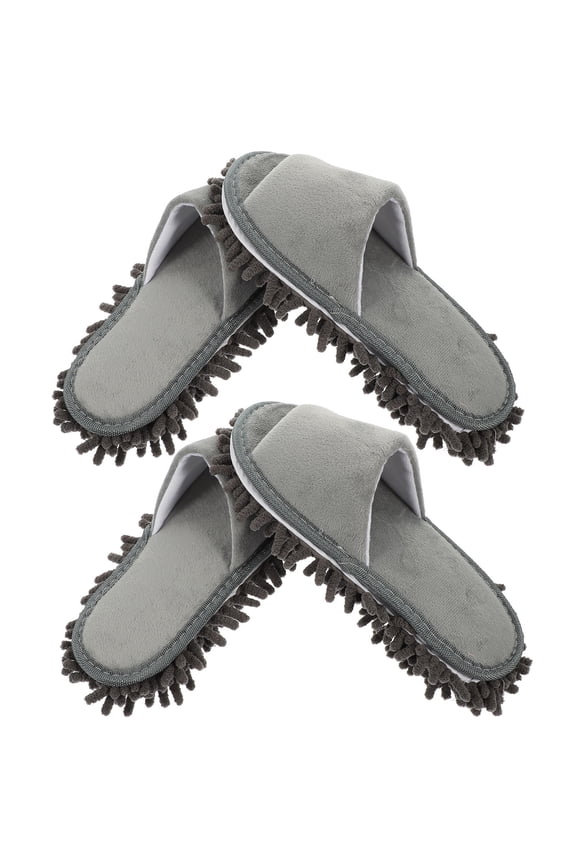 2 Pairs Reusable Chenille Mop Socks Floor Cleaning Slippers Grey for Hardwood Tile Floors
