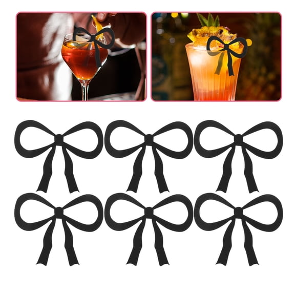 SEWCHICS 20Pcs Black Acrylic Bow Drink Tags for Party Glass Identifiers Wedding Wine Glass Labels