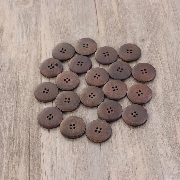 SEWCHICS 20Pcs Round Dark Coffee Wooden Buttons for Scrapbooking, Sewing, Crafts, Projects and Making