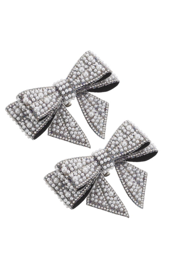 2Pcs Elegant Black Shoe Charms with Imitation Pearls for Women High-Heeled Shoes Wedding Clips