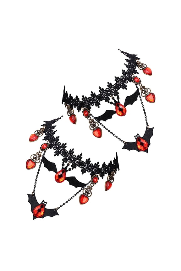 2Pcs Vintage Style Bat Choker Necklace Black Alloy Polyester Comfortable Fit for Costume