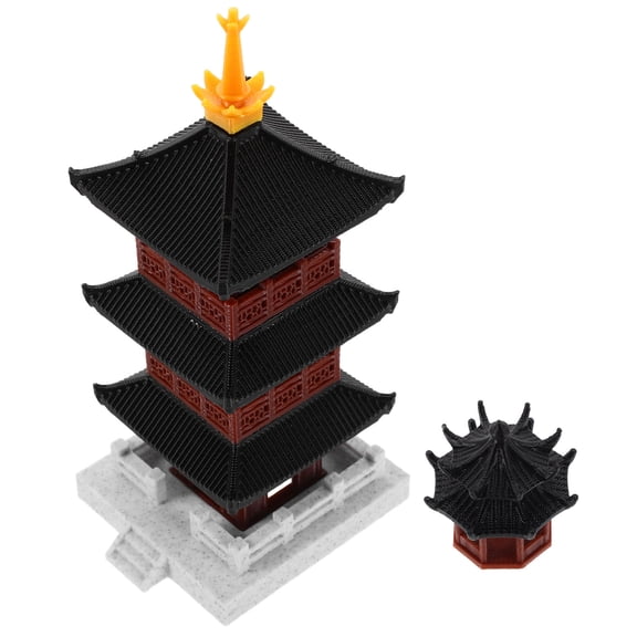 SEWCHICS 2Pcs Fish Aquarium Decor Plastic Pavilion Models with Vintage Asian Design for Home Display