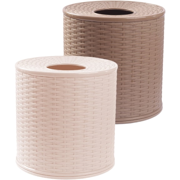 2pcs Round Plastic Tissue Holder Box with Lid, Toilet Paper Roll Dispenser and Storage Organizer for Kitchen Bathroom 5x5x5 Inches