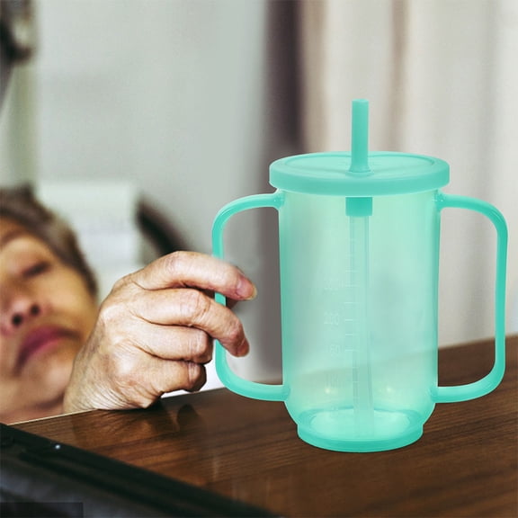 SEWCHICS 2-Pack Spill-Proof Hospital Drinking Cups with Lids and Straws for Disabled Adults, Light Green Feeding Aid