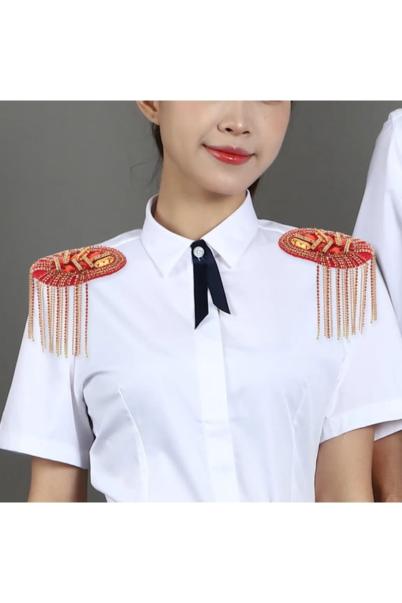 2-Pack Handmade Beaded Iron- Patches with Rhinestone Tassel Epaulettes for Clothing Decoration and Embellishment
