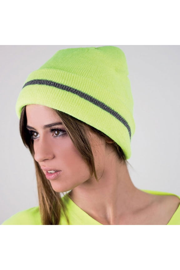 2Pcs Knit Beanie Hat Reflective High Visibility Warm Durable Acrylic Fibers Men Sports