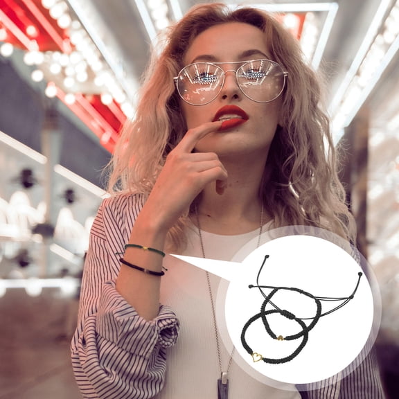 SEWCHICS Mother Son Bracelet Braided Rope Black 2Pcs