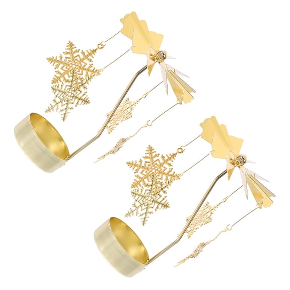 SEWCHICS Snowflake Carousel Candleholder in Golden Iron for Festive Holidays 2Pcs