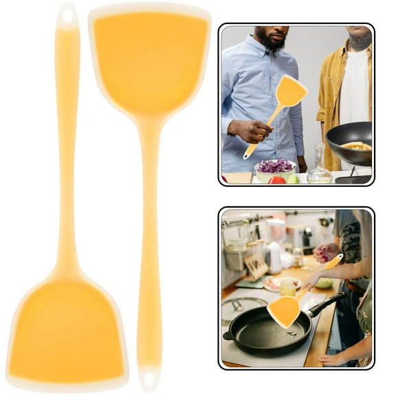 SEWCHICS 2Pcs Ergonomic Silicone Cooking Kitchen Wok and Frying Tools with Hanging Hole in Orange
