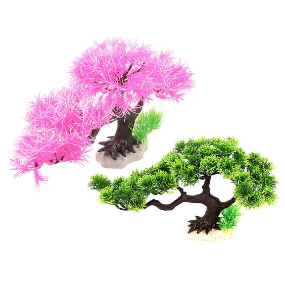 SEWCHICS 2Pcs Plastic Fish Tank Plants Aquarium Decoration Artificial Bonsai Trees Underwater