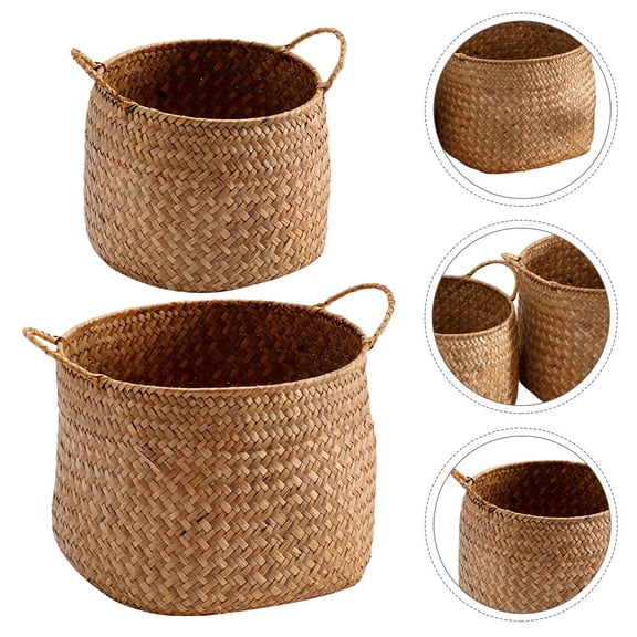 SEWCHICS 2-Pack Rustic Farmhouse Style Woven Basket with Handles, Plant Pot Holder for Living Room and Home Decor