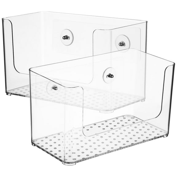 SEWCHICS 2Pcs Assorted Color Adhesive Wall Mounted Storage Box Clear Bathroom Organizer
