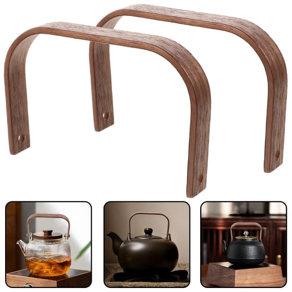 SEWCHICS 2-Pack Walnut Wood Teapot Handles, Easy to Install and Remove Replacement Kettle Handles for Tea Pots