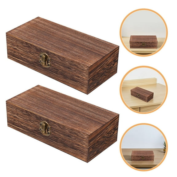 SEWCHICS Set of 2 Dark Brown Wooden Boxes for Trinket Storage Rustic Keepsake Organizer