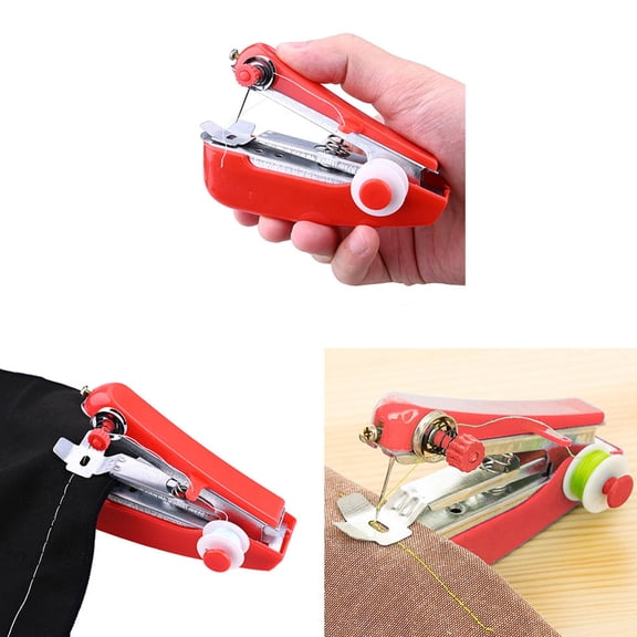SEWCHICS 2-Pack Portable Manual Handheld Sewing Machines for Fabric Repairs and Crafting, Red Mending Tools