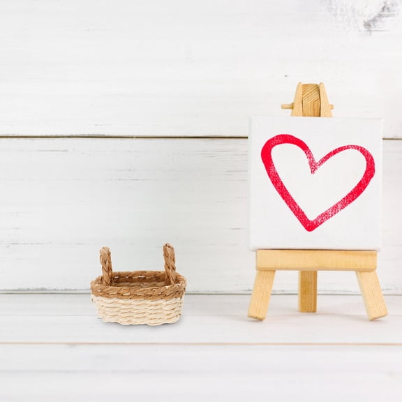 SEWCHICS 2Pcs Handwoven Small Basket with Handle Beige Raffia Grass for Flower Display