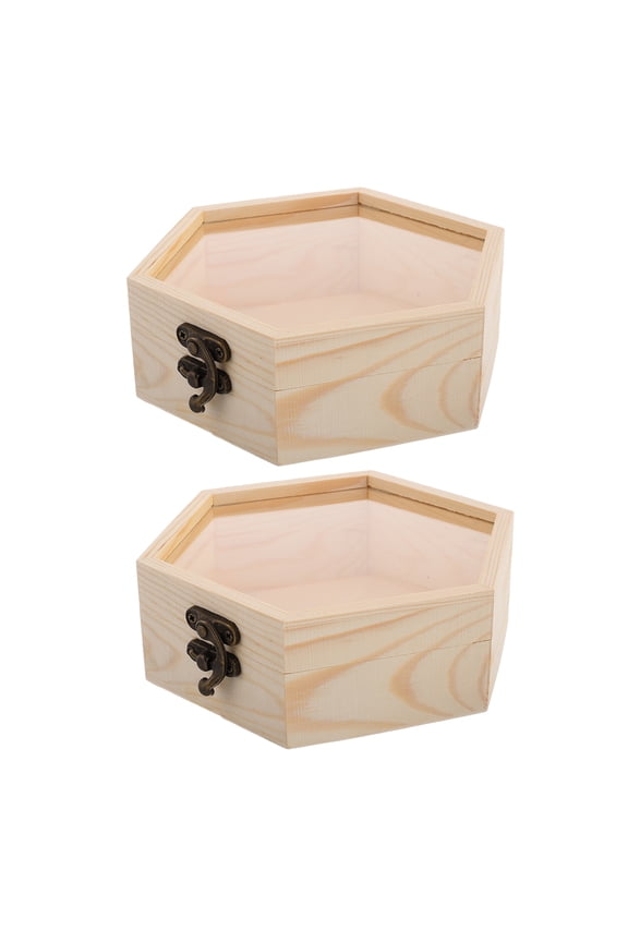 2pcs Wooden Hexagon Box for Decorated Wooden Box in Rustic Charm for Giving