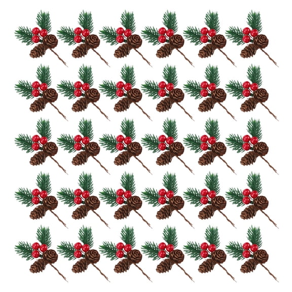 SEWCHICS 30Pcs Realistic Christmas Picks Artificial Pine Branches with Red Berry Accents