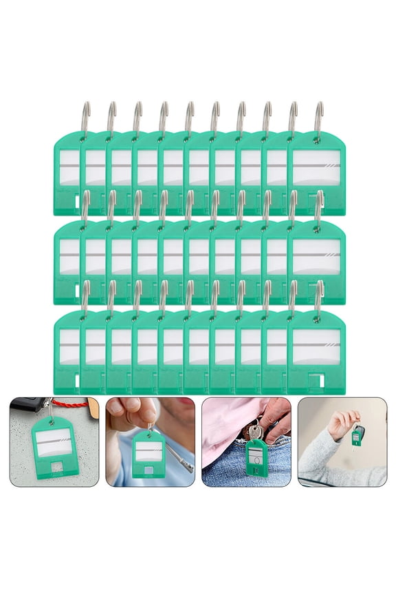 Colored Key Chain Tags Green ABS with Writable Labels for Projects 35 Pieces Key Tags