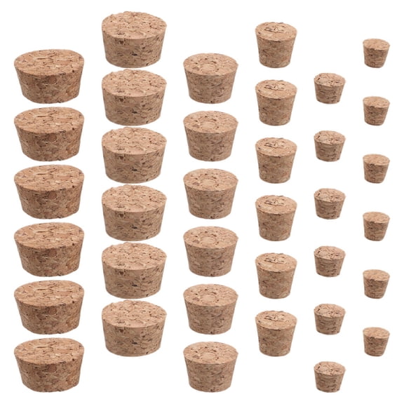 SEWCHICS 36Pcs Wood Cork Stoppers Round Disc Shape Tapered Plugs for Widemouth Bottles