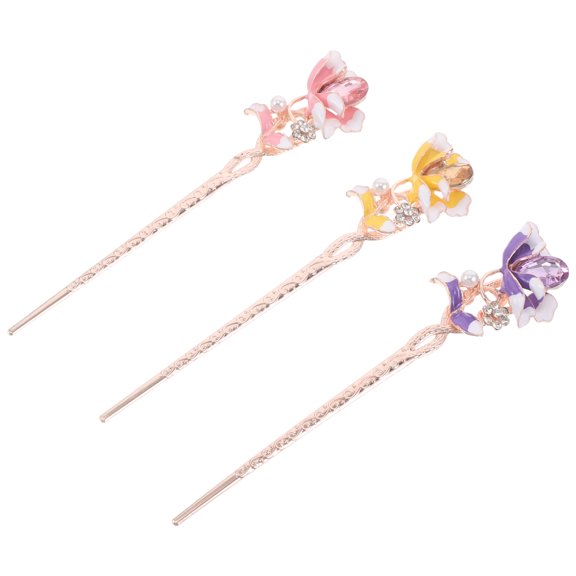 SEWCHICS 3Pcs Ancient Style Chinese Hairpins Metal Hair Sticks with Intricate Detailing for Updo Hair Accessories