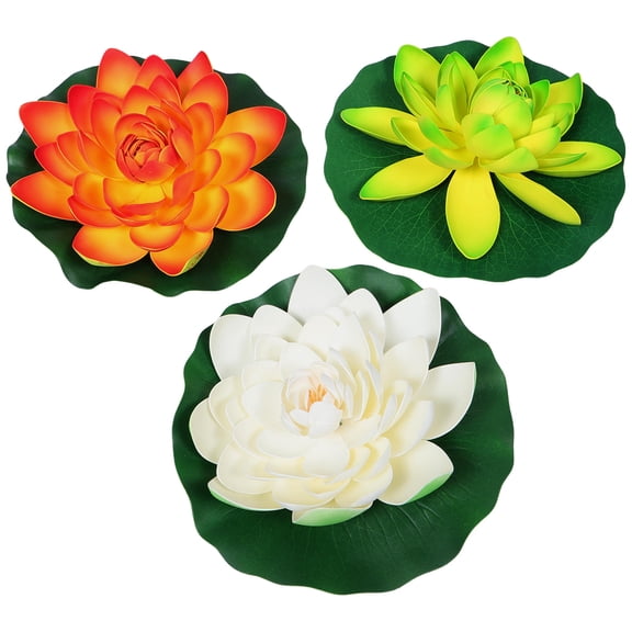 SEWCHICS Set of 3 Artificial Water Lilies Floating Lotus Flowers in Mixed Colors for Pond Decoration and Home Display