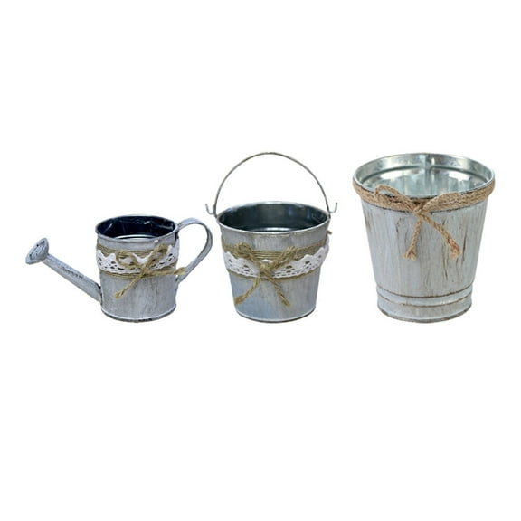 SEWCHICS 3Pcs Flower Barrels Silver Iron Storage Container for Indoor Decor