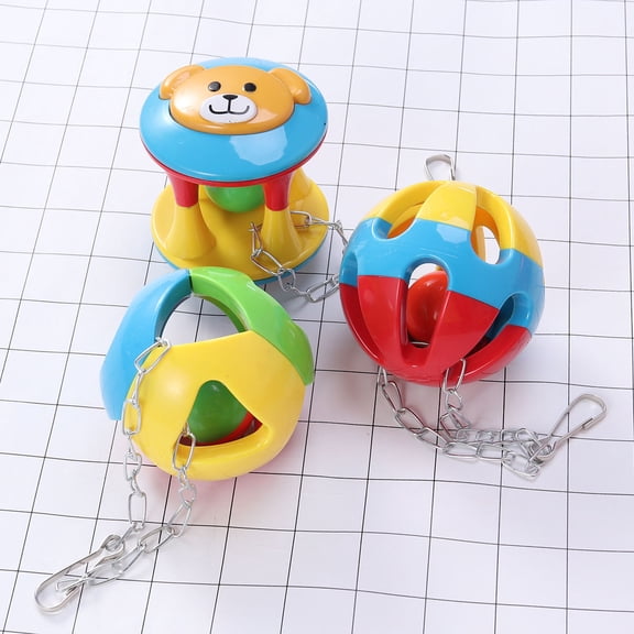 SEWCHICS 3Pcs Hanging Bird Toy Parakeet Chew Balls Assorted Color for Bird Owners