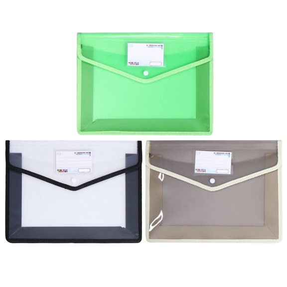 SEWCHICS 3-Pack Tear-Resistant Document Envelope Organizer Press Button Closure for Office and School Use